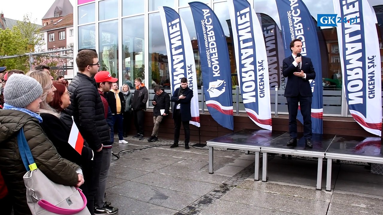 Krzysztof Bosak i Sławomir Mentzen z Konfederacji w Koszalinie