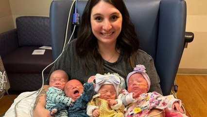 Mum has 70-million-to-one quads - who are two sets of identical twins