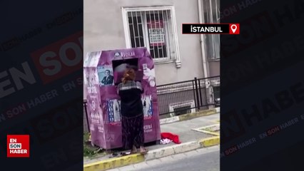 Avcılar'da giysi kumbarasından hırsızlık kamerada