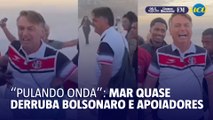 “Pulando onda”: Bolsonaro e apoiadores quase são derrubados por mar, em praia do Rio