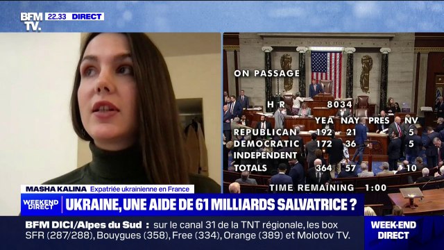 On ressent beaucoup d'espoir, même au front : Masha Kalina (expatriée ukrainienne en France) se dit soulagée après le vote de la Chambre des représentants en faveur d'une nouvelle aide financière à l'Ukraine