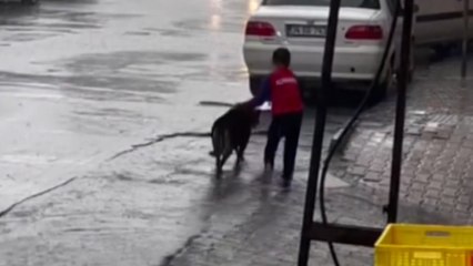 Esenyurt'ta yağış altında yürek ısıtan görüntü