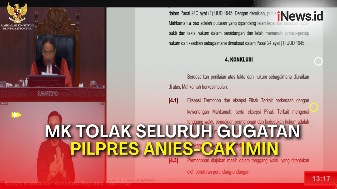Seluruh Gugatan PHPU Pilpres Anies-Cak Imin Ditolak MK, Ini Alasannya