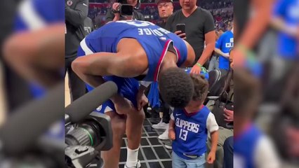 Adorable moment: Paul George celebrates Clippers win with his son