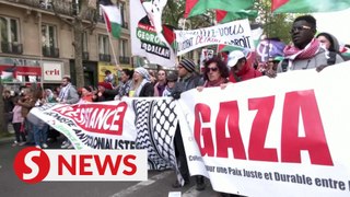 Thousands march in Madrid, Paris in support of Palestinians