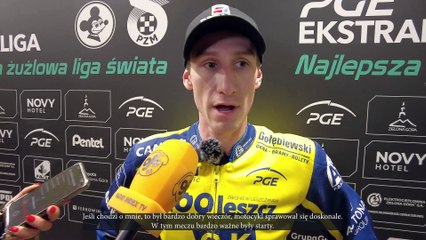 Robert Kościecha i Max Fricke po meczu Falubaz - GKM