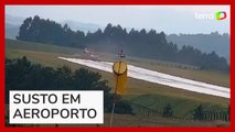 Avião da Cimed sai da pista durante pouso em aeroporto de Erechim (RS)