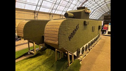 Woollen Tank: Hardcore knitters use thousands of balls of wool to mark D-day in North Yorkshire