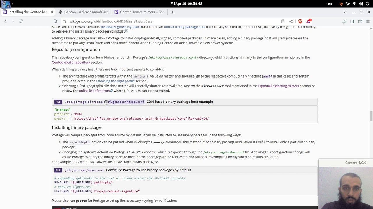 Selecting mirrors for binary packages on Gentoo