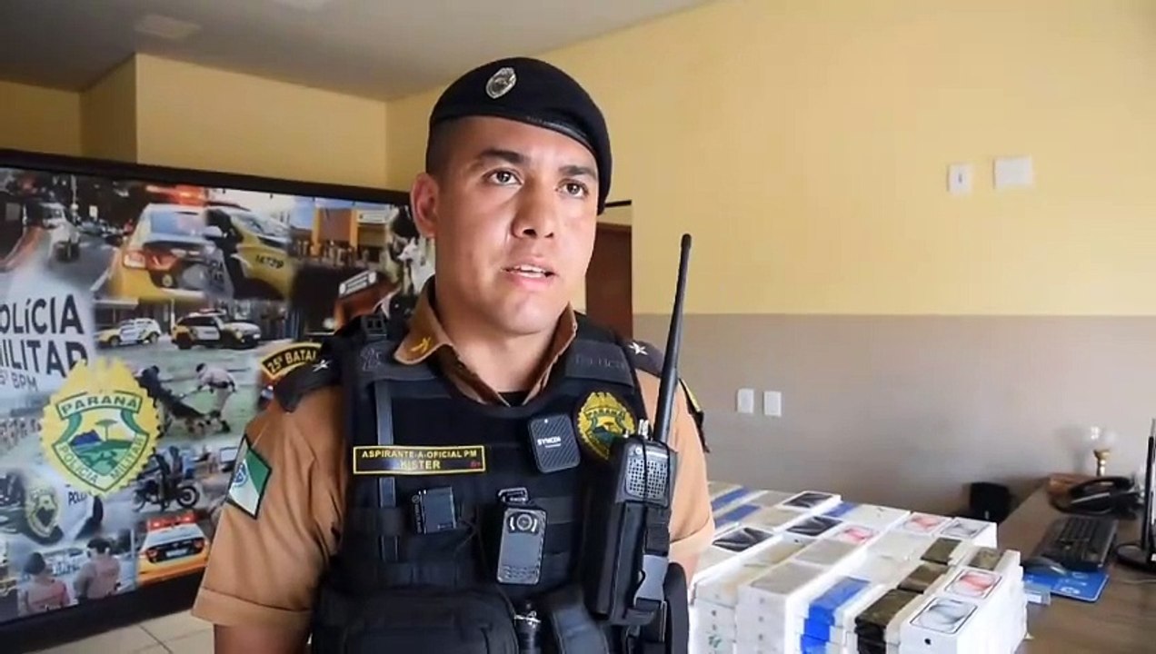 Aspirante Kister, do 25º BPM, fala sobre apreensão de 380 celulares na PR-323