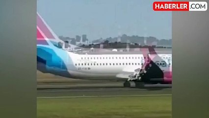 Güney Afrika'da Boeing 737 tipi uçak, kalkış sırasında tekerleği düşünce acil iniş yaptı