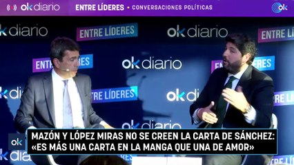 Mazón y López Miras no se creen la carta de Sánchez: «Es más una carta en la manga que una de amor»