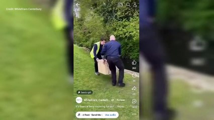 Security guards from Whitefriars in Canterbury resuced a family of ducks