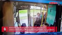Yolcu kadının kapısı açık otobüsten düştüğü anlar kamerada