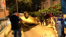 Üsküdar'da park halindeki araca çarpan otomobil takla attı
