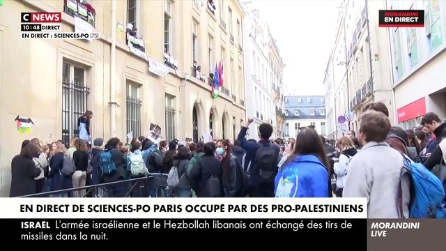 La mobilisation pro-palestinienne se poursuit ce matin à Sciences Po Paris, où des étudiants ont passé la nuit dans le bâtiment historique de l'école - Regardez