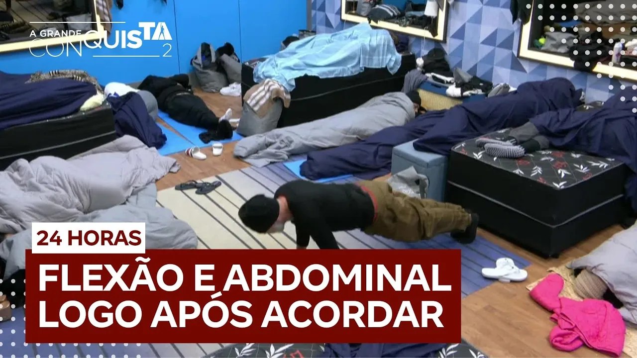 Luciano mal acorda e faz série de flexões e abdominais no quarto  | A Grande Conquista