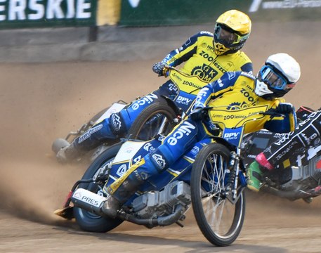 Robert Kościecha i Kacper Łobodziński po meczu Betard - GKM