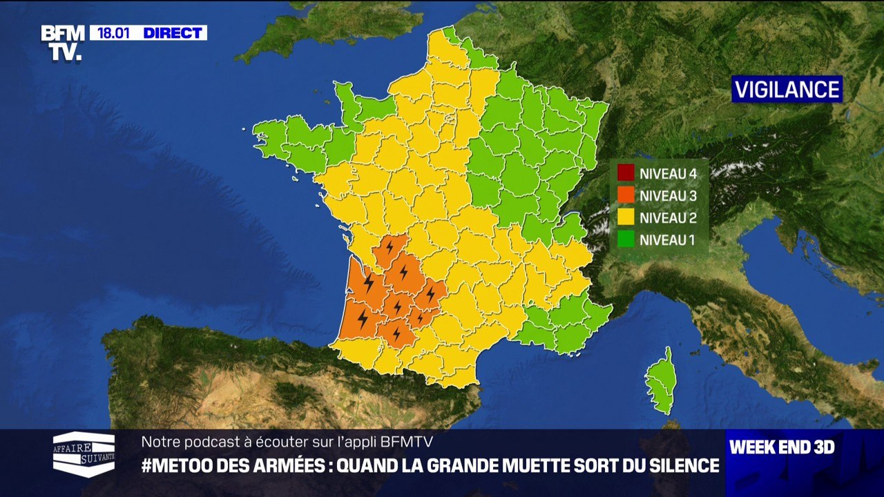 Orages: 8 déparements du sud-ouest de la France placés en vigilance orange par Météo-France