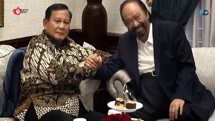 MOMEN MENARIK PERTEMUAN PRESIDEN TERPILIH PRABOWO SUBIANTO DAN SURYA PALOH, ADA SERUAN "SAH!"