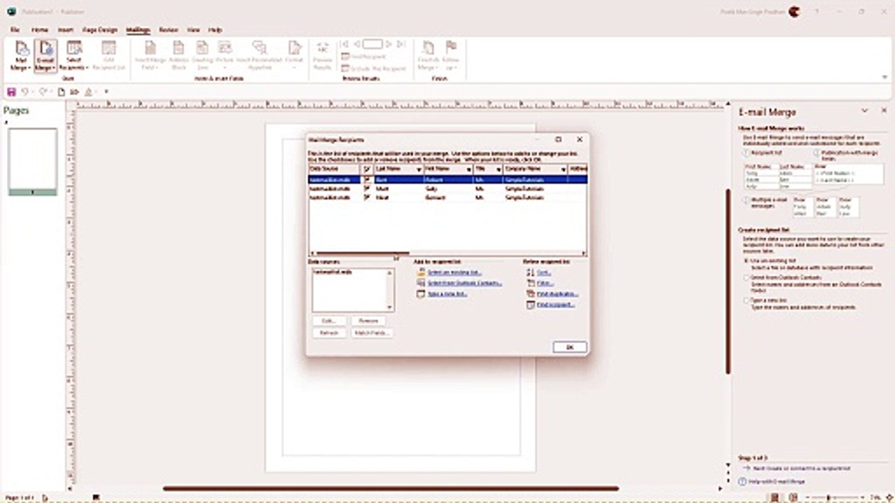 Microsoft Publisher Section 66 Email Merge