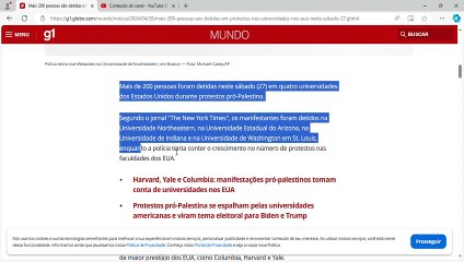 Mais 200 pessoas são detidas em protestos nas universidades nos EUA