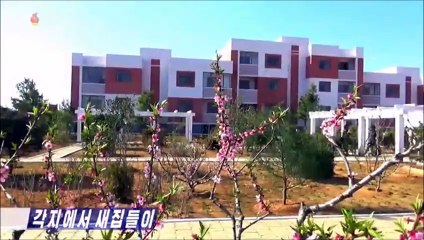 Ato de mudança para novas moradias na Fazenda Sinsaeng do condado de Chongdan