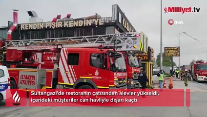 Sultangazi'de restoranın çatısından alevler yükseldi