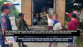 Mahigit P32-M na halaga ng smuggled cigarettes naharang sa Task Force Davao Checkpoint, 2 suspek nahuli