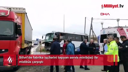Silivri'de işçileri taşıyan minibüs kaza yaptı! Yaralılar var