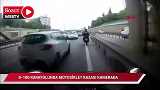 Zeytinburnu D-100 Karayolunda motosiklet kazası kask kamerasında