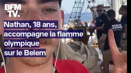Nathan, 18 ans, accompagne la flamme olympique sur le Belem
