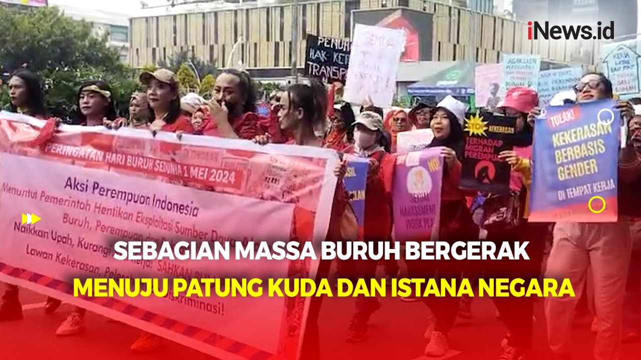 Bus Massa Buruh Luar Kota Mulai Bergerak Menuju Patung Kuda dan Istana Negara