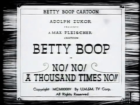 Betty Boop (1935) No! No! A Thousand Times No!!, animated cartoon character designed by Grim Natwick at the request of Max Fleischer.
