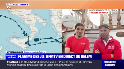 La flamme olympique à bord du Belem est actuellement au large du sud de l'Italie