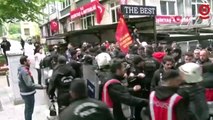 Beşiktaş meydanına yürümek için kurulan bariyerleri aşan gruba polis müdahalesi