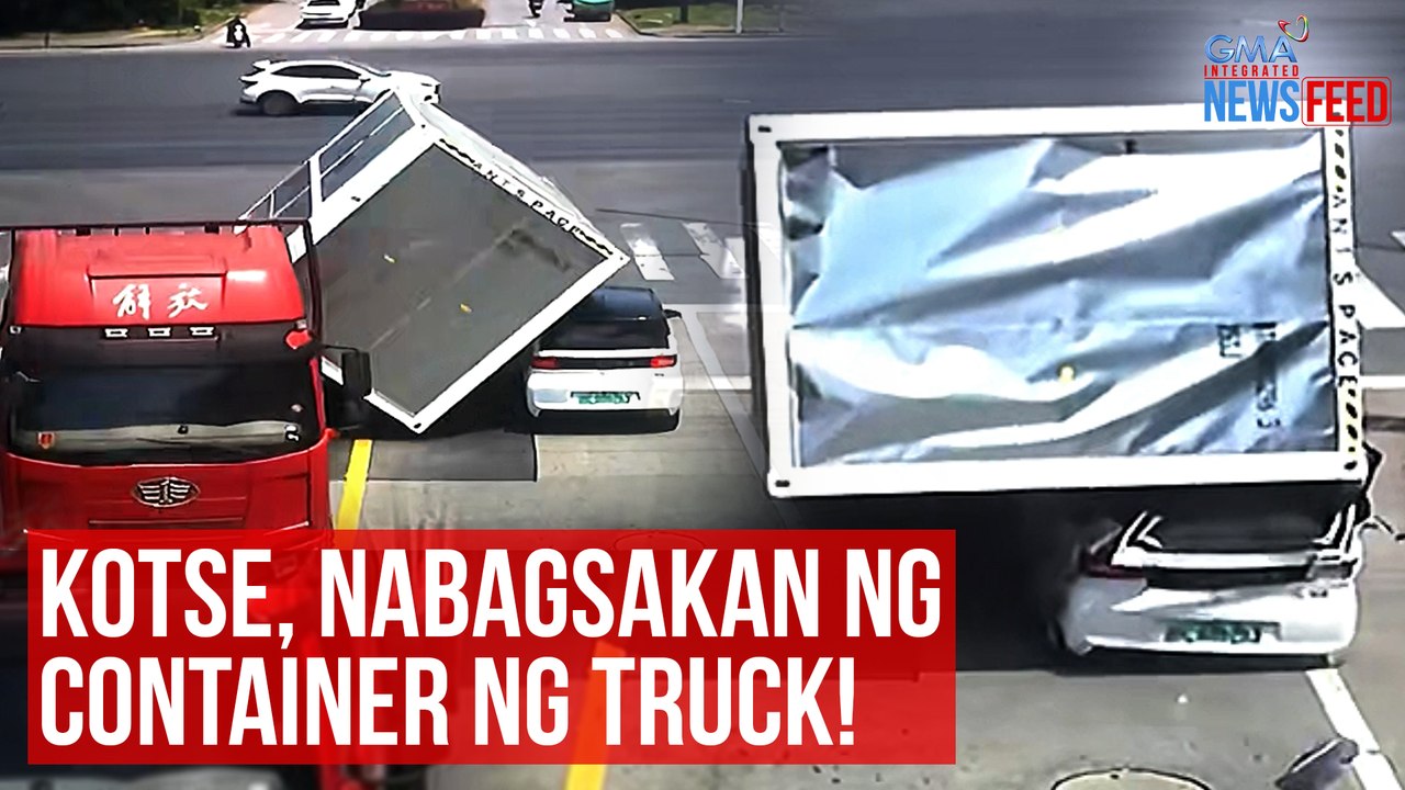 Kotse, nabagsakan ng container ng truck! | GMA Integrated Newsfeed