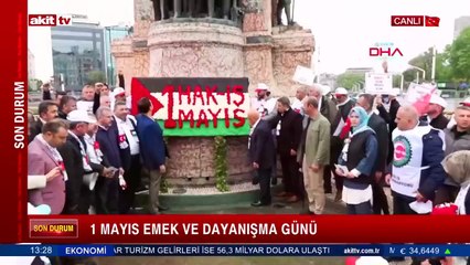 HAK-İŞ ve MEMUR-SEN Taksim'e çelenk bıraktı