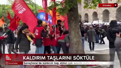 Saraçhane'de kaldırım taşı atılan çok sayıda polis yaralandı