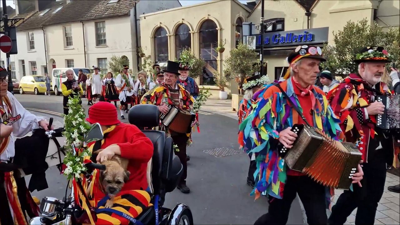 Sompting Village Morris May Day procession in Shoreham and the crowning of the May Queen