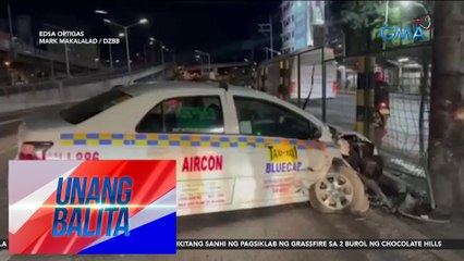 Taxi, bumangga sa traffic sign post at concrete barrier; driver, umaming nakaidlip habang nagmamaneho  | UB