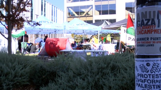 ANU investigating reporting of Nazi salute, death threats against Jewish students on campus as pro-Palestine encampment continues