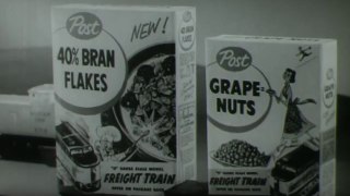 1950s Post 40 percent Bran Flakes TV commercial -  with toy train