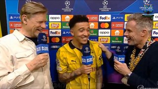 Moment! Jamie Carragher Conducts Hilarious Post-Match Interview with Jadon Sancho after Drinking