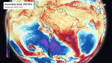 Previsão de anomalias de temperatura em 850 hPa até sábado (04)