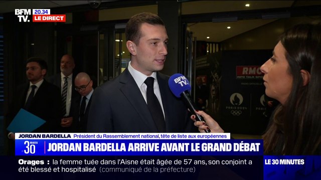 Européennes: Jordan Bardella est arrivé dans les locaux de BFMTV avant le débat face à Valérie Hayer ce soir à 20h50 #débatBFMTV