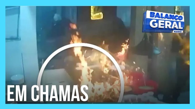 Imagens mostram funcionário de churrascaria com corpo em chamas após incêndio