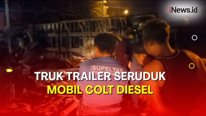 Truk Trailer Seruduk Mobil Colt Diesel di Semarang hingga Tercebur ke Sungai