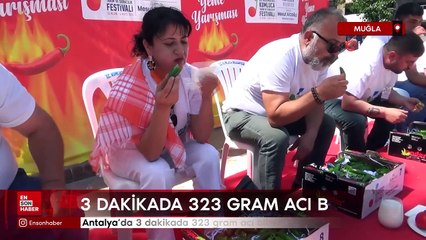 Antalya'da 3 dakikada 323 gram acı biber yedi