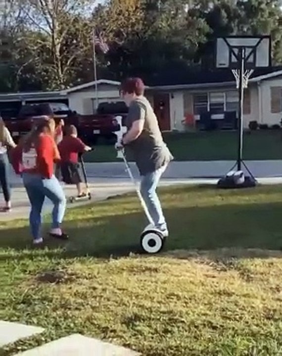 Funny girl dancing on a machine